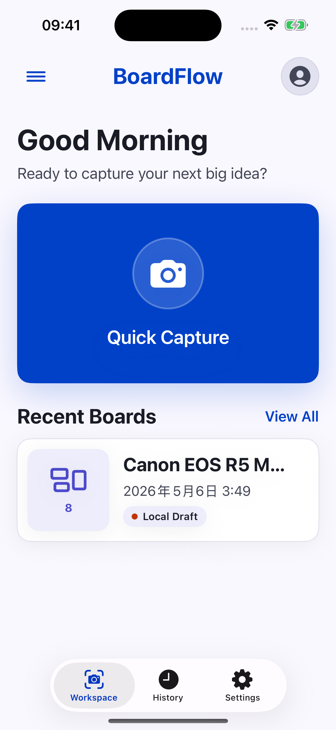 BoardFlow Camera iOS home screen preview